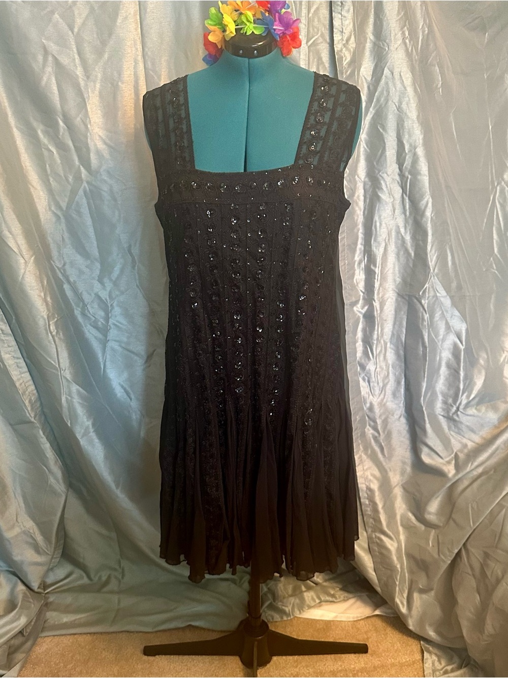Pyramid Collection Black Beaded Sleeveless Dress